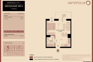 Rzut - Mieszkanie na sprzedaż 1 pokój o powierzchni 30 m² - numer 01.MB04 w Artepolis