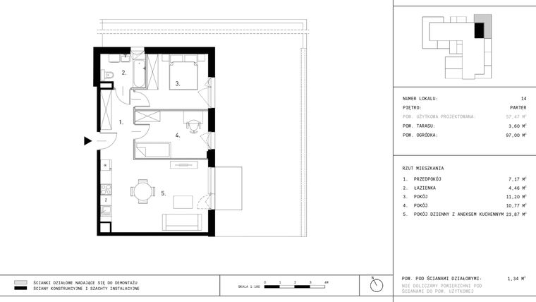 Rzut - Mieszkanie na sprzedaż 3 pokoje o powierzchni 57,47 m² - numer A14.14 w Dzikiej Jabłoni 6A