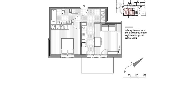 Rzut - Mieszkanie na sprzedaż 2 pokoje o powierzchni 48,11 m² - numer 1.2-10 w Stawowa