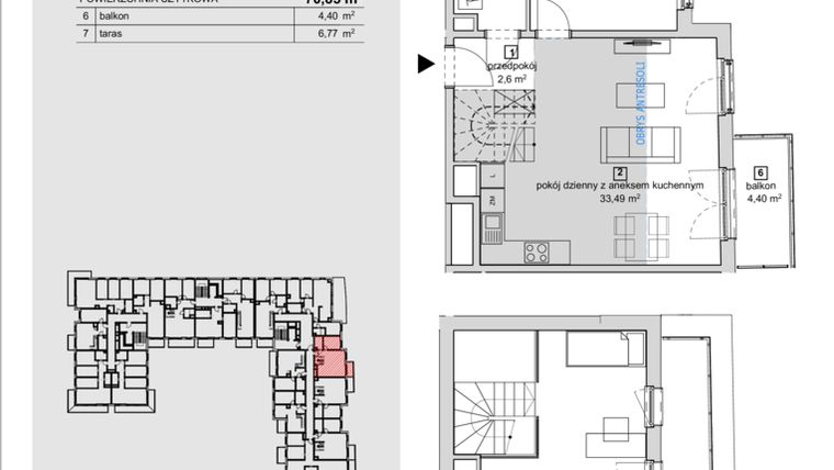 Rzut - Mieszkanie na sprzedaż 2 pokoje o powierzchni 70,85 m² - numer 2C-4-3 w Naramowice Odnova