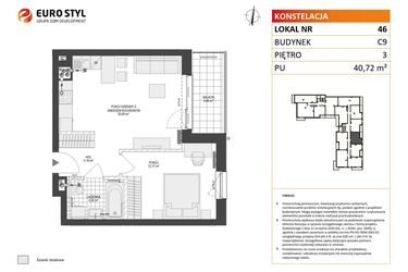 Rzut - Mieszkanie na sprzedaż 2 pokoje o powierzchni 40,72 m² - numer C9.46 w Konstelacja etap V
