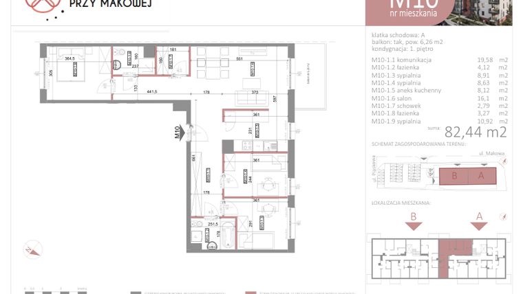 Rzut - Mieszkanie na sprzedaż 4 pokoje o powierzchni 82,44 m² - numer 10 w Przy Makowej