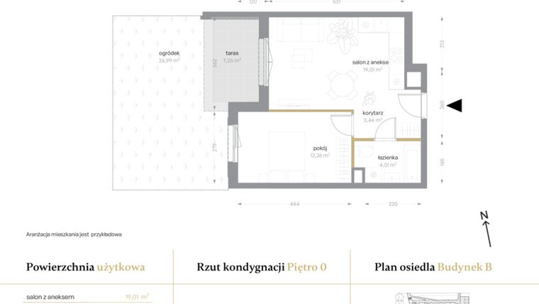 Rzut - Mieszkanie na sprzedaż 2 pokoje o powierzchni 38,72 m² - numer B/03 w Królowej Jadwigi