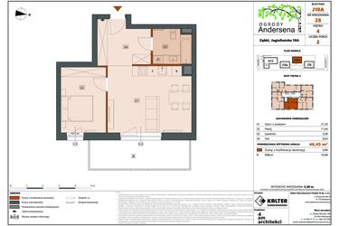 Rzut - Mieszkanie na sprzedaż 2 pokoje o powierzchni 46,45 m² - numer 28C w Ogrody Andersena