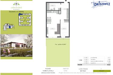 Rzut - Mieszkanie na sprzedaż 2 pokoje o powierzchni 49,22 m² - numer I.0.M2 w Jaśminowe Wzgórze - etap II