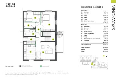 Rzut - Mieszkanie na sprzedaż 6 pokoi o powierzchni 154,07 m² - numer 3BL/2 w Skowronia