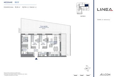 Rzut - Mieszkanie na sprzedaż 4 pokoje o powierzchni 78,9 m² - numer B.0.5 w Linea
