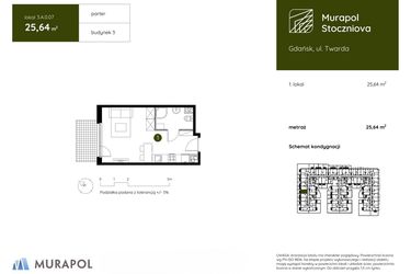 Rzut - Mieszkanie na sprzedaż 1 pokój o powierzchni 25,64 m² - numer 3.A.0.07 w Murapol Stoczniova