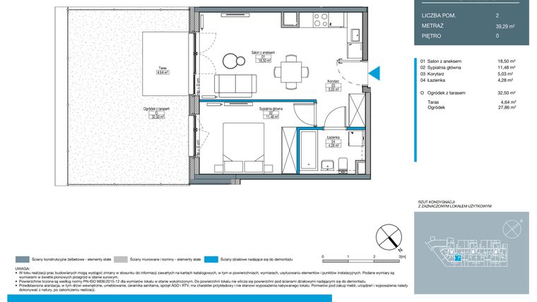 Rzut - Mieszkanie na sprzedaż 2 pokoje o powierzchni 39,29 m² - numer DC0003 w Talarowa Park II