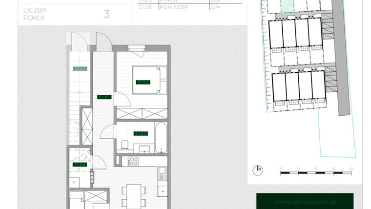 Rzut - Mieszkanie na sprzedaż 3 pokoje o powierzchni 57,5 m² - numer C1 w Zielona Krzyszkowicka