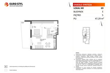 Rzut - Mieszkanie na sprzedaż 2 pokoje o powierzchni 47,29 m² - numer E.69 w Osiedle Synteza etap IV