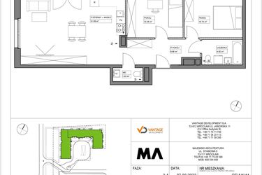 Rzut - Mieszkanie na sprzedaż 3 pokoje o powierzchni 68,2 m² - numer PT/A/1/11 w Przystanek Tarnogaj