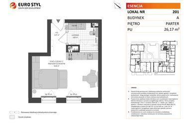 Rzut - Mieszkanie na sprzedaż 1 pokój o powierzchni 26,17 m² - numer A.201 w Esencja - Apartamenty inwestycyjne