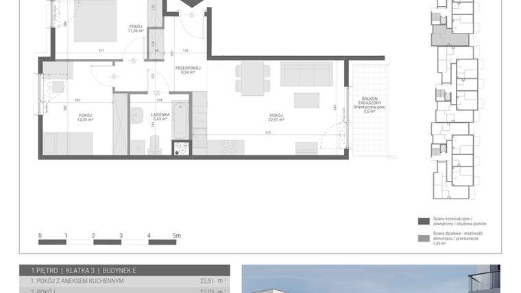 Rzut - Mieszkanie na sprzedaż 3 pokoje o powierzchni 59,69 m² - numer 50 w Monsa bud. E
