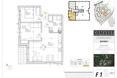 Rzut - Mieszkanie na sprzedaż 3 pokoje o powierzchni 58,57 m² - numer F1 w Kowanówko