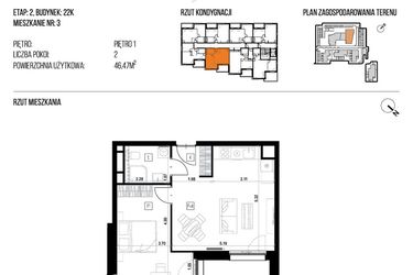 Rzut - Mieszkanie na sprzedaż 2 pokoje o powierzchni 46,47 m² - numer 22K/03 w NATURAMA II