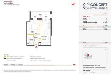 Rzut - Mieszkanie na sprzedaż 2 pokoje o powierzchni 39,93 m² - numer 37 w Concept Ćwiklińska