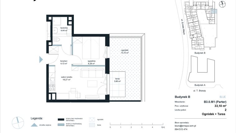 Rzut - Mieszkanie na sprzedaż 2 pokoje o powierzchni 33,1 m² - numer B3.0.M1 w EMaya