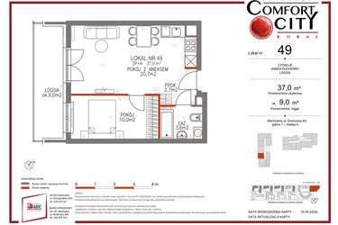 Rzut - Mieszkanie na sprzedaż 2 pokoje o powierzchni 37 m² - numer 49 w Comfort City Koral
