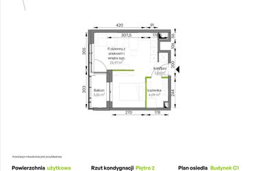 Rzut - Mieszkanie na sprzedaż 1 pokój o powierzchni 30,3 m² - numer C1/02/32 w WUWA Vita