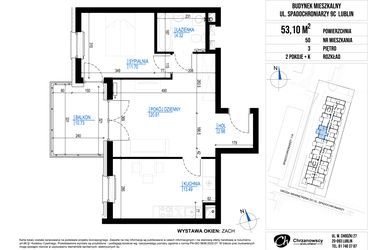 Rzut - Mieszkanie na sprzedaż 2 pokoje o powierzchni 53,1 m² - numer 50 w Vieniava edycja druga