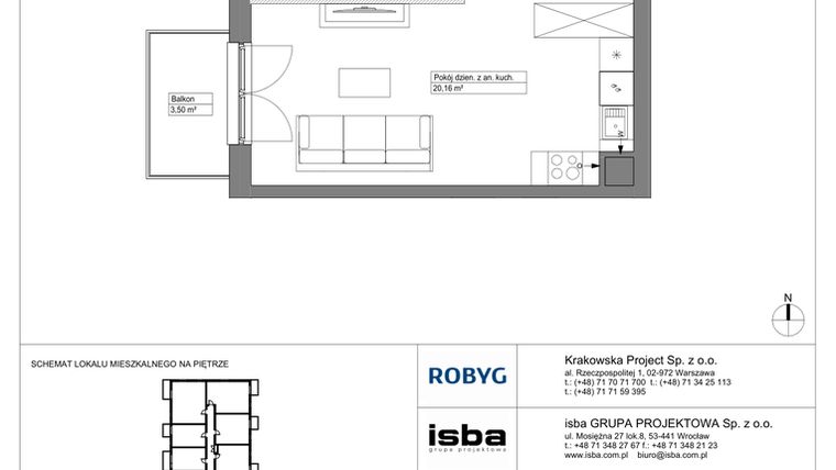 Rzut - Mieszkanie na sprzedaż 2 pokoje o powierzchni 40,56 m² - numer KR8/C/1/3 w Apartamenty Krakowska etap VIII