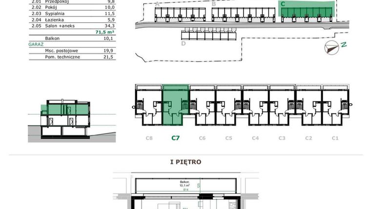 Rzut - Mieszkanie na sprzedaż 4 pokoje o powierzchni 71,5 m² - numer C.7.2 w Dębowe Zacisze