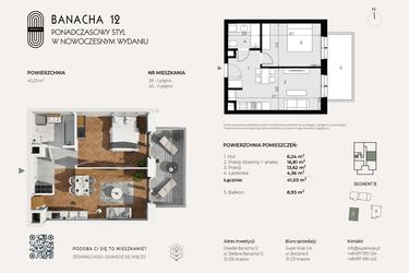 Rzut - Mieszkanie na sprzedaż 2 pokoje o powierzchni 41,03 m² - numer 45 w Banacha 12