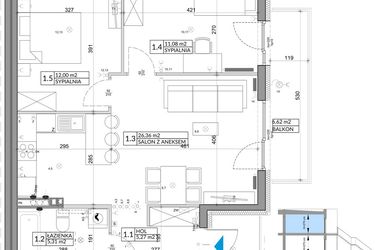 Rzut - Mieszkanie na sprzedaż 3 pokoje o powierzchni 62,11 m² - numer 46B w Osiedle Młodych etap V