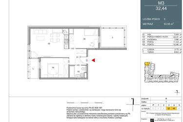Rzut - Mieszkanie na sprzedaż 2 pokoje o powierzchni 53,55 m² - numer 32 w Morwowa 5