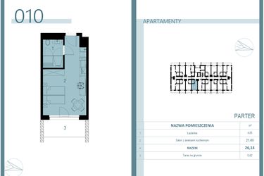 Rzut - Mieszkanie na sprzedaż 1 pokój o powierzchni 26,04 m² - numer 010 w Linea Mare Mrzeżyno