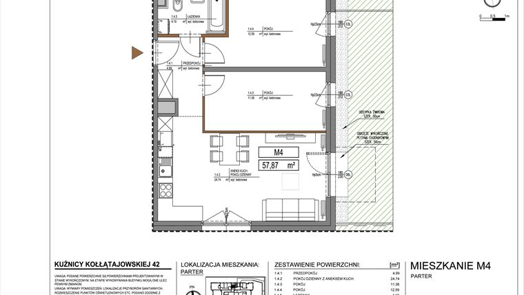 Rzut - Mieszkanie na sprzedaż 3 pokoje o powierzchni 57,87 m² - numer M4 w Kuźnicy Kołłątajowskiej 42