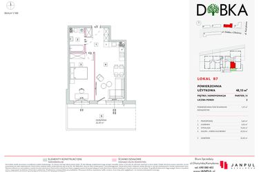 Rzut - Mieszkanie na sprzedaż 2 pokoje o powierzchni 48,13 m² - numer B07 w Dobka