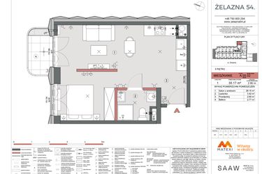 Rzut - Mieszkanie na sprzedaż 1 pokój o powierzchni 35,17 m² - numer A.05.02 w Żelazna 54