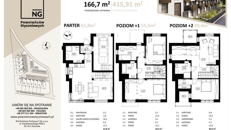 Rzut - Dom na sprzedaż 2 pokoje o powierzchni 166,6 m² - numer 12 w Powstańców Styczniowych