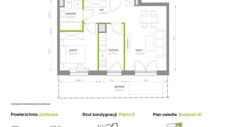 Rzut - Mieszkanie na sprzedaż 2 pokoje o powierzchni 43,71 m² - numer A1.0D93 w Bemowo Vita