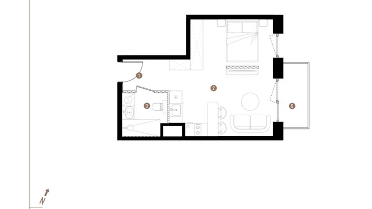 Rzut - Mieszkanie na sprzedaż 1 pokój o powierzchni 31,6 m² - numer A2.2.11 w Apartamenty Grundmanna