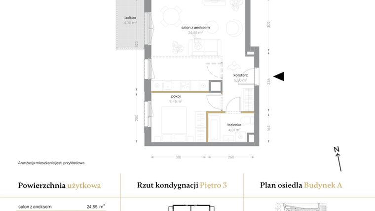 Rzut - Mieszkanie na sprzedaż 2 pokoje o powierzchni 43,51 m² - numer A/35 w Królowej Jadwigi