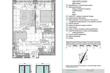 Rzut - Mieszkanie na sprzedaż 2 pokoje o powierzchni 46,14 m² - numer A.4.18 w Remedium