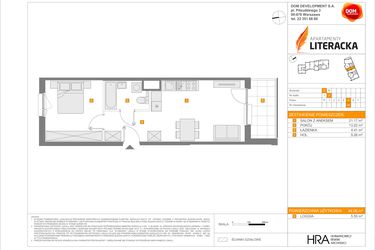 Rzut - Mieszkanie na sprzedaż 2 pokoje o powierzchni 44,06 m² - numer A.34 w Apartamenty Literacka
