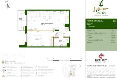 Rzut - Mieszkanie na sprzedaż 2 pokoje o powierzchni 45 m² - numer 42 w Julianów Verde
