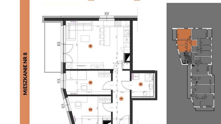 Rzut - Mieszkanie na sprzedaż 3 pokoje o powierzchni 61,34 m² - numer 8 w Buraczana 27