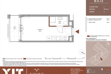 Rzut - Mieszkanie na sprzedaż 1 pokój o powierzchni 19,9 m² - numer B.5.73 w Żurawie - etap II