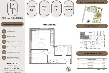 Rzut - Mieszkanie na sprzedaż 2 pokoje o powierzchni 39,34 m² - numer B2.0_1 w Perła Północy etap 2