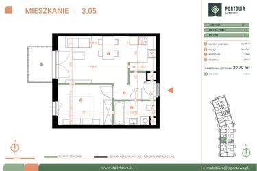 Rzut - Mieszkanie na sprzedaż 2 pokoje o powierzchni 39,7 m² - numer M.03.05 w Casa Feliz Portowa II