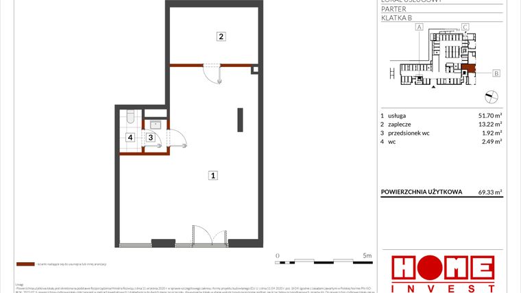 Rzut - Lokal użytkowy na sprzedaż 1 pokój o powierzchni 69,33 m² - numer E1-U02 w Warszawski Świt etap X