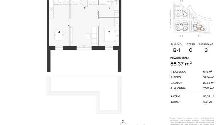 Rzut - Mieszkanie na sprzedaż 2 pokoje o powierzchni 56,37 m² - numer 3 w Koncertowa Dolina