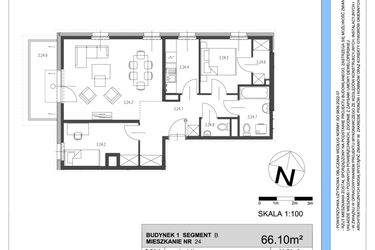 Rzut - Mieszkanie na sprzedaż 3 pokoje o powierzchni 66,1 m² - numer B.24 w Osiedle Telimeny etap III