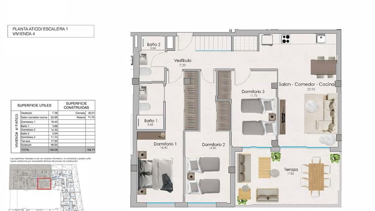 Rzut - Mieszkanie na sprzedaż 3 pokoje o powierzchni 164,71 m² - numer 4-4 w Apartamenty w Santa Pola - 92373724