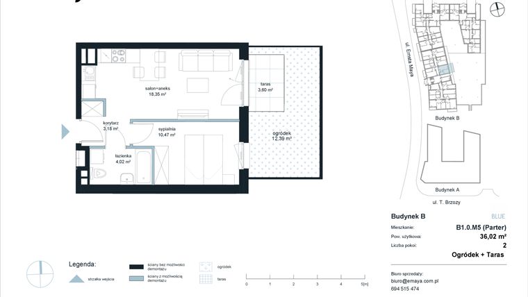 Rzut - Mieszkanie na sprzedaż 2 pokoje o powierzchni 36,02 m² - numer B1.0.M5 w EMaya